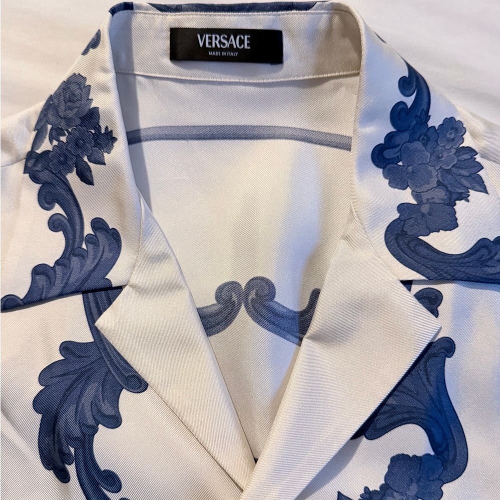 Versace Blue and White Patterned Dress Shirt